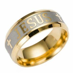 Gold Cross Jesus 8mm Ring